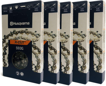 Husqvarna Genuine OEM 5 Pack of 12" X-CUT S93G, 3/8" mini pitch, .050 gauge 44DL Cutting Chains - 585422144-5PK