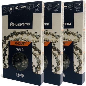 Husqvarna Genuine OEM 3 Pack 14" X-CUT S93G, 3/8" mini pitch, .050 gauge 52DL Cutting Chains - 585422152-3PK