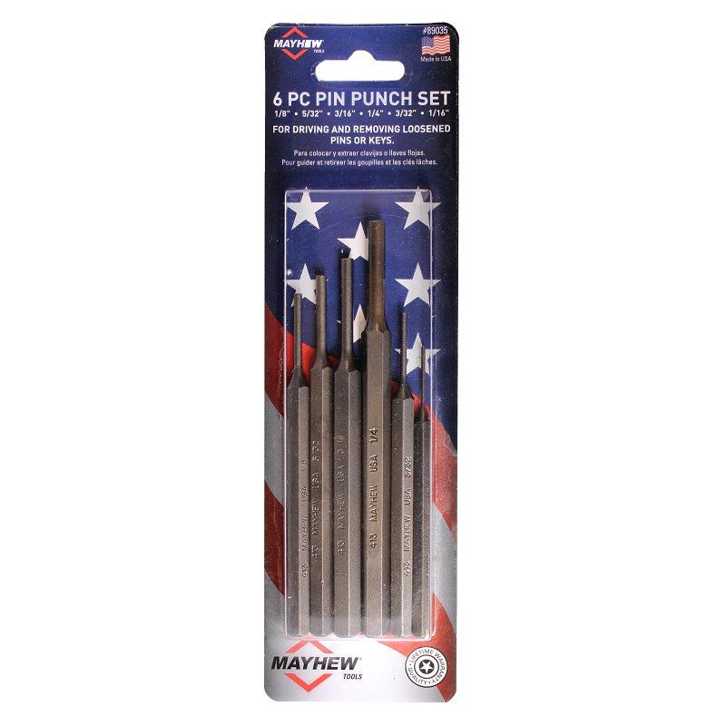 Mayhew 6‑Piece Precision Steel Pin Punch Set – American‑Made Alloy Tools