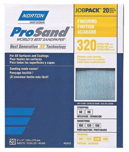 Norton ProSand Premium Sandpaper, 9" x 11", 320 Grit
