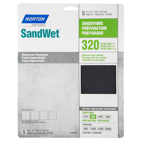 Norton SandWet Sandpaper, 9" x 11", 320 Grit