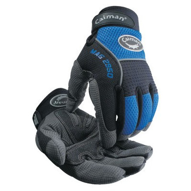 Caiman Synthetic Leather Palm Gloves, 2X-Large, Blue/Black, 1/PR, #2950XXL