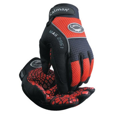 Caiman Silicon Grip Gloves, Large, Red/Black, 1/PR, #2951L