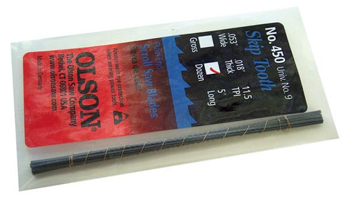 Olson Skip Tooth Plain End Scroll Saw Blades, 5" x .053", 11.5 TPI