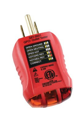 Gardner Bender Ground Fault Receptacle Tester and Circuit Analyzer, 120 VAC, 1/EA, #GFI3501