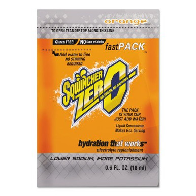 Sqwincher ZERO Sugar-Free Fast Pack, Yields 6 oz, Orange Lite, 200/CA, #159015500