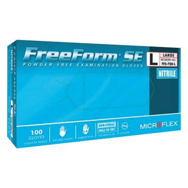Ansell FreeForm SE Disposable Gloves, Nitrile, Finger - 13 mm; Palm-9 mm, Large, Blue, 100 PR/BX, #FFS700L