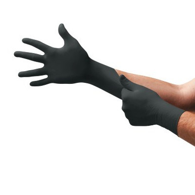 Ansell Onyx Disposable Gloves, Nitrile, Finger - 13 mm; Palm - 9 mm, Medium, Black, 100/BX, #N642