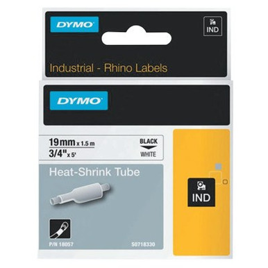 DYMO RHINO Heat Shrink Tubes, 1 1/2 in x 3/4 in, Black on White, 5/PK, #18057