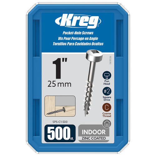 Kreg Pocket Hole Screws Pan Head Square Drive, #7, 1", Qty. 500