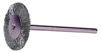 Weiler Miniature Stem-Mounted Wheel Brush, 1 1/4in Dia., 0.005in Steel Wire, 37,000 rpm, 1 EA, #26021