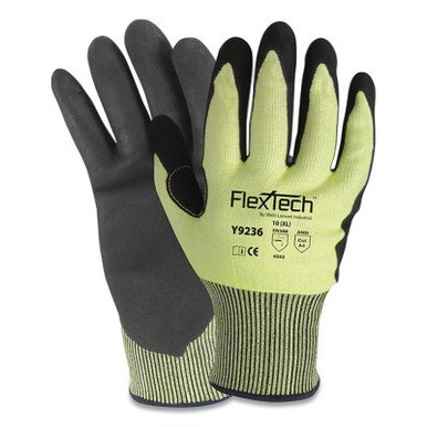 Wells Lamont FlexTech? Y9236 Hi-Viz Yellow Sandy Nitrile Palm Cut Glove, Medium, 12 Pair, #Y9236M