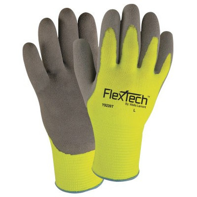 Wells Lamont FlexTech Hi-Visibility Knit Thermal Gloves w/Latex Palm, Large, Gray/Green, 1/PR, #Y9239TL
