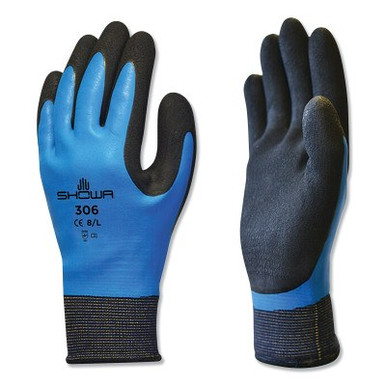 SHOWA Coated Gloves, XL, 10 in L, Blue/Black, PR, 12 Pair, #306XL09