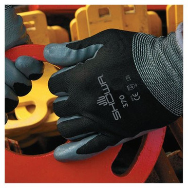 SHOWA Atlas Assembly Grip 370B Nitrile-Coated Gloves, Medium, Black/Gray, 12 Pair, #370BM07