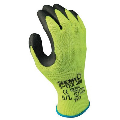 SHOWA S-Tex 300 Rubber Palm-Coated Gloves, Small, Black/Hi-Viz Yellow, 12 Pair, #STEX300S07