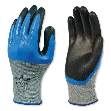 SHOWA Nitrile, Double Coated Cut Resistant Glove, Size S, 4 ANSI/ISEA Cut Level, Black, Blue, 12 Pair, #STEX376S06