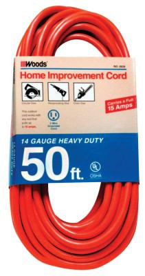 Woods Wire Outdoor Round Vinyl Extension Cord, 50 ft, 1 EA, #626