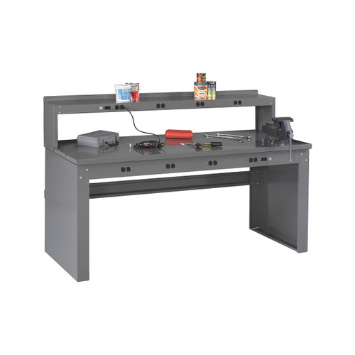 Tennsco Electronics Work Bench w/stringer & outlet panel, 6'W x 30"D x 33-1/2"H, Steel Top