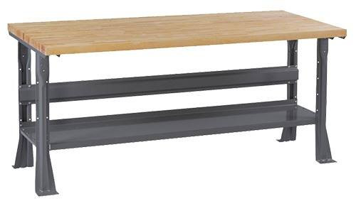 Tennsco Work Bench with Butcher Block Top, Flared Legs and Lower Shelf, 6'W x 36"D