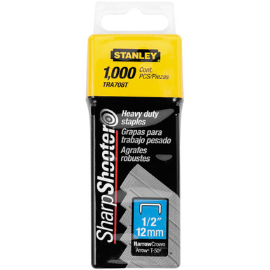 Stanley Products 1/2" Heavy Duty Narrow Crown Staples, 1000 Pack #TRA708T (4 Packs)