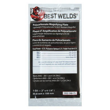 Best Welds Plastic Magnifier Plate, 2 in x 4.25 in, 0.75 Diopter, Polycarbonate, Clear, 1/EA, #93214675