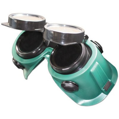 Best Welds Flip Front Soft Vinyl Goggles, Green Frame, Green Lens, Elastic Strap, 50mm, 1/EA, #WGLF50MM