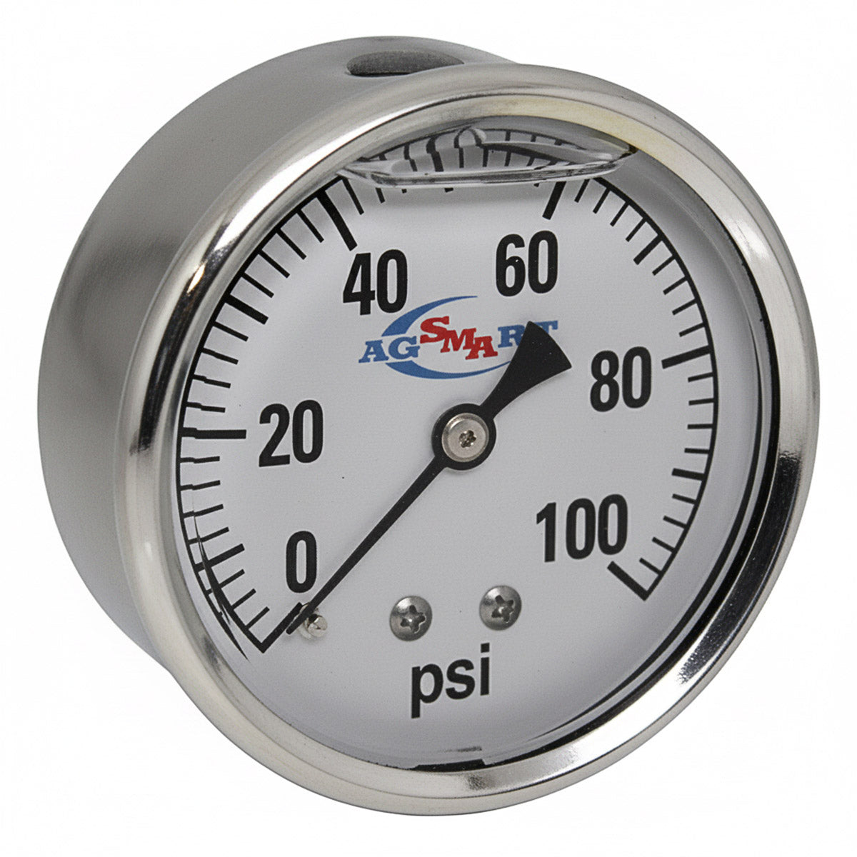 AgSmart Stainless Steel Gauge - 2-1/2" Diameter, 100 PSI, Liquid Filled, Back Mount