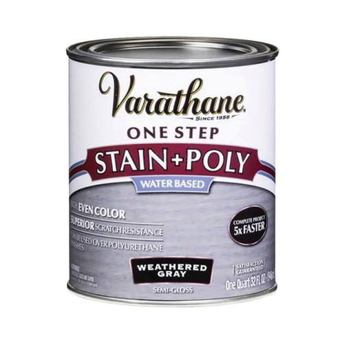 Varathane Water-Based One Step Stain & Polyurethane, Weathered Gray, Quart