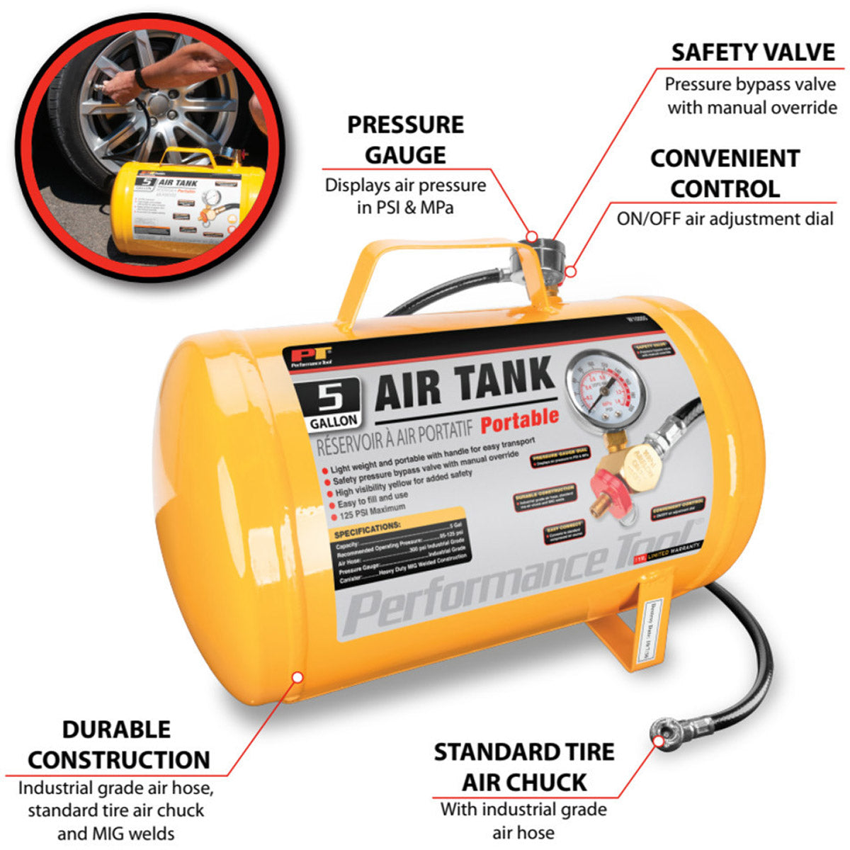 Performance Tool W10005 Air Tank - 5-Gallon