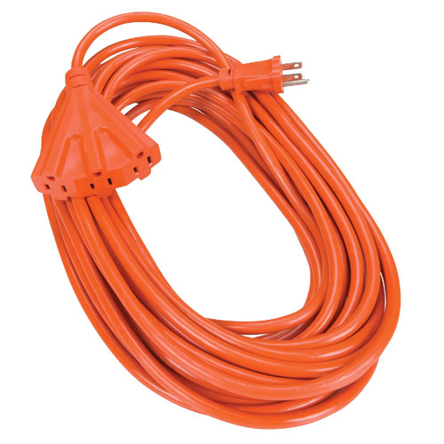 Woods Orange Outdoor Round Vinyl Extension Cord 3-Way Power Block, 14/3, 25'