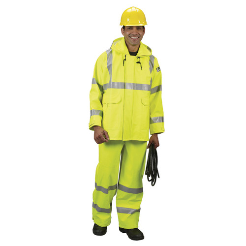 Lakeland FR/ARC Rated32 in. L Rain Jacket w/ Hood, ANSI Class 3, Hi-Vis Yellow