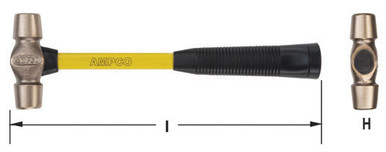 Hammer, Double Face 1.5Lb 14" L - Non-Sparking, Non-Magnetic H-45FG