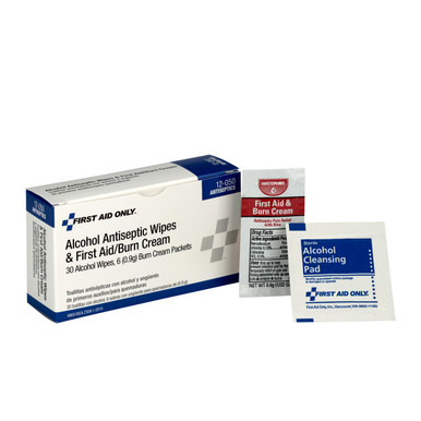 Antiseptic First Aid Kit - 30 Wipes, 6 First Aid Burn Cream 12-050