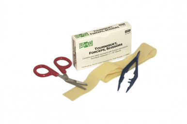 Rubber Tourniquet, Tweezers, Scissors, 1 of Each in the Kit 17-014