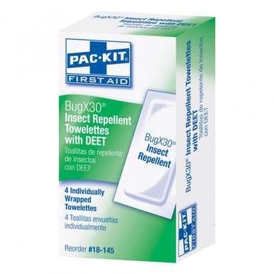 BugX30 Insect Repellent Wipes DEET, 4 Per Box 18-145