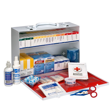 75 Person 2 Shelf First Aid Metal Cabinet , ANSI B+, Type I & II, with Medications 90573
