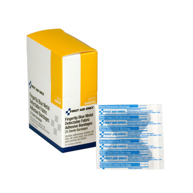 Blue Metal Detectable Fabric Fingertip Bandages, 25 Per Box G173
