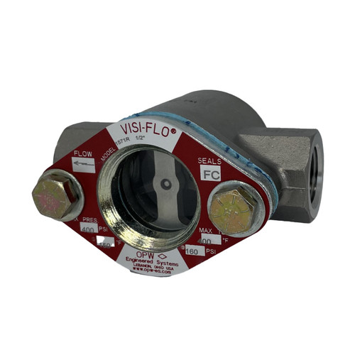 OPW VISI-FLO 1500 3/4 in. FNPT 316 Stainless Steel Sight Flow Indicator w/ Fluorocarbon Seal - Bi-Directional Flapper