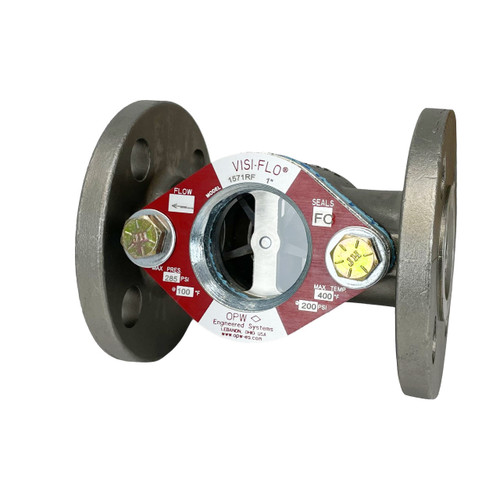 OPW VISI-FLO 1500 1 1/2 in. ANSI 150 lb. Flange 316 Stainless Steel Sight Flow Indicator w/ Fluorocarbon Seal - Bi-Directional Flapper
