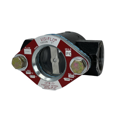 OPW VISI-FLO 1500 1 1/2 in. FNPT Carbon Steel Sight Flow Indicator w/ Fluorocarbon Seal - Bi-Directional Flapper
