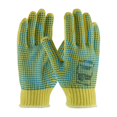 Yellow S 100% Kevlar, 7 Gg, M. Wgt, ANSI2 Dots 2 Sides/Extended Cuff Gloves made with Kevlar Brand Fiber 1 Dozen 08-K350PDD/S