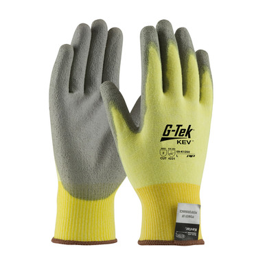 Yellow XL G-Tek KEV, Yellow 15G Kevlar/Lycra Seamless Knit, Gray PU Grip A2 Gloves made with Kevlar Brand Fiber 1 Dozen 09-K1250/XL