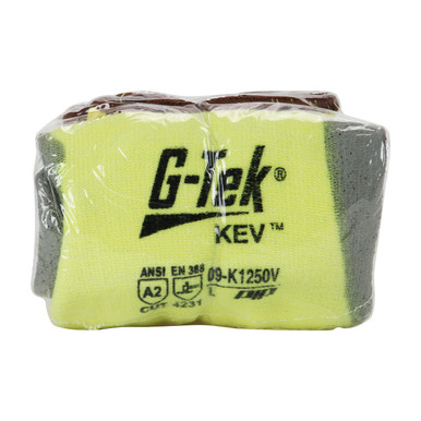Yellow M G-Tek KEV, Yellow 15G Kevlar/Lycra Seamless Knit, Gray PU Grip,Vend Pk Gloves made with Kevlar Brand Fiber 1 Pair 09-K1250V/M