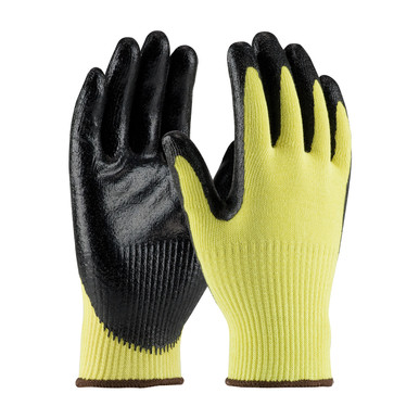 Yellow L G-Tek KEV, Yellow 10G Kevlar Shell, Black Nitrile Coat Smooth Grip, A2 Gloves made with Kevlar Brand Fiber 1 Dozen 09-K1400/L
