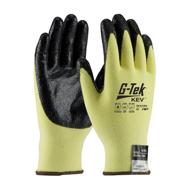 Yellow XXL G-Tek KEV, Yellow 13G Kevlar/Lycra Shell, Black Nitrile Smooth Grip A2 Gloves made with Kevlar Brand Fiber 1 Dozen 09-K1450/XXL