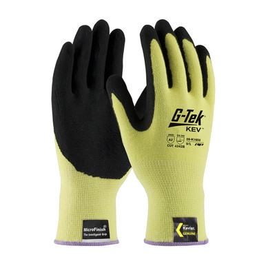 Yellow S G-Tek KEV, 13G Seamless Knit Yellow Kevlar, Nitrile MicroFinish Grip A2 Gloves made with Kevlar Brand Fiber 1 Dozen 09-K1650/S