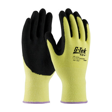 Yellow S G-Tek KEV, Yellow 13G Kevlar Shell, DD Nitrile MicroSurface Grip, A2 Gloves made with Kevlar Brand Fiber 1 Dozen 09-K1660/S