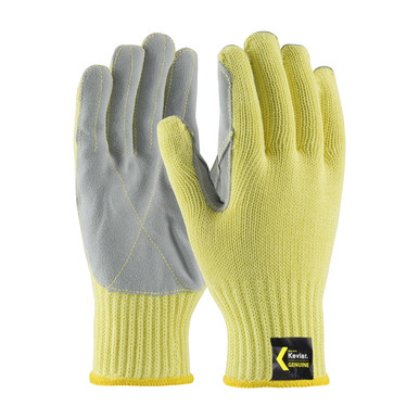 Yellow M Kut Gard, Yellow 7G Kevlar Shell, Cowhide Leather Palm, Med. Wgt, A4 Gloves made with Kevlar Brand Fiber 1 Dozen 09-K300LP/M
