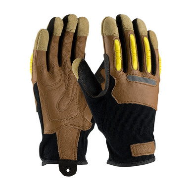 Brown S MAX SAFETY, Goatskin Leather Padded Palm & Back, TPR Knuckle Guards All Purpose Work Gloves 1 Pair 120-4200/S